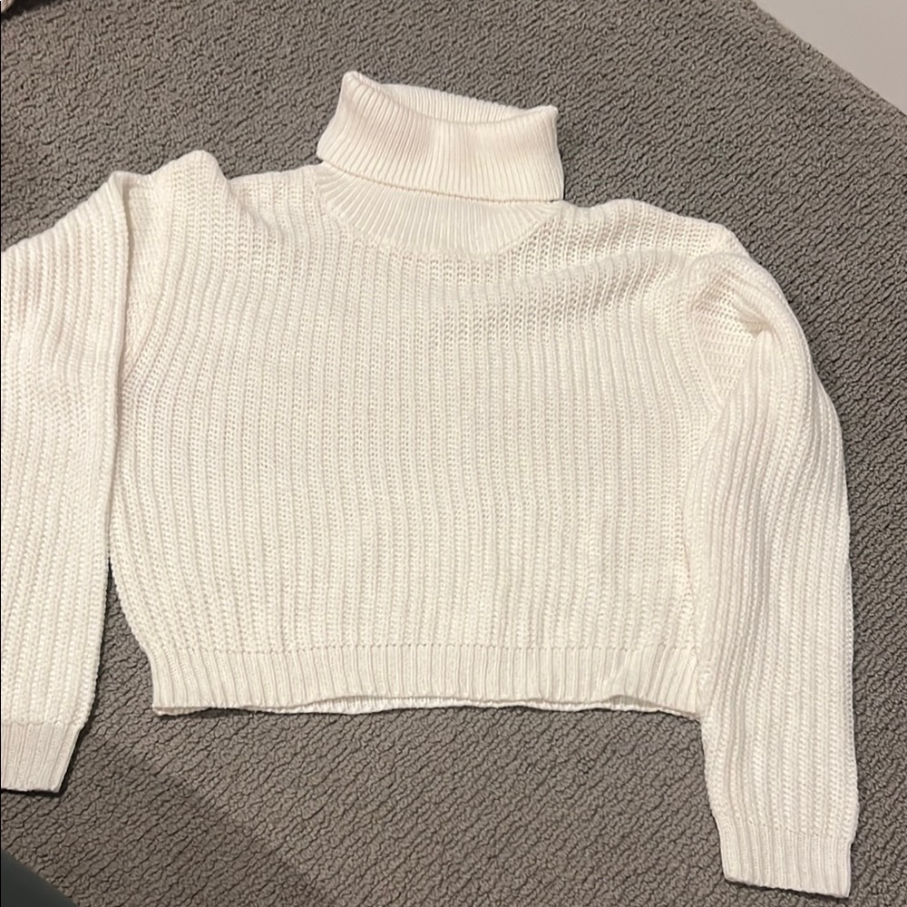 Nasty Gal White Cropped Turtleneck Sweater